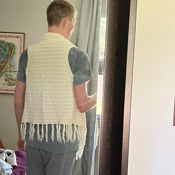 White Bass Cable Knit Cardigan with Fringes, Cable Knit Cardigan, Boho Cardigan - Picture 5 of 5